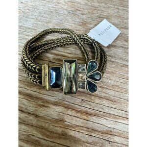 Silpada KR Brass and Swarovski Blue Crystal Magnetic 3 Strand Bracelet 7"